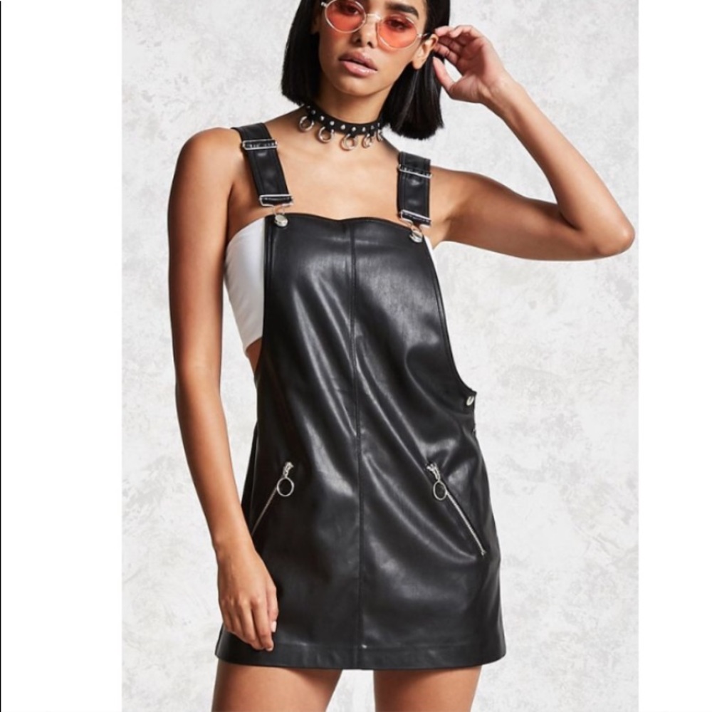 F21 faux leather overall dress